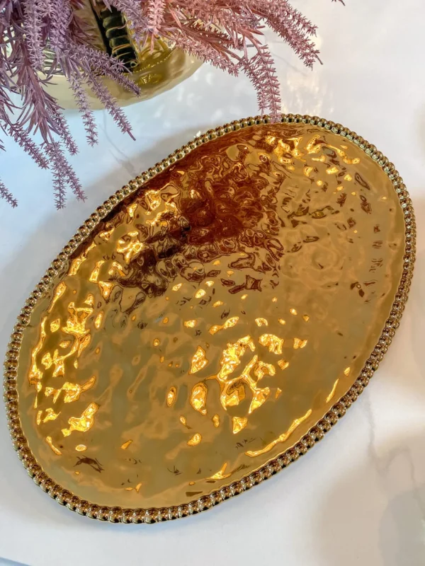 Inspire Me! Home Decor Gold Oval Beaded Platter