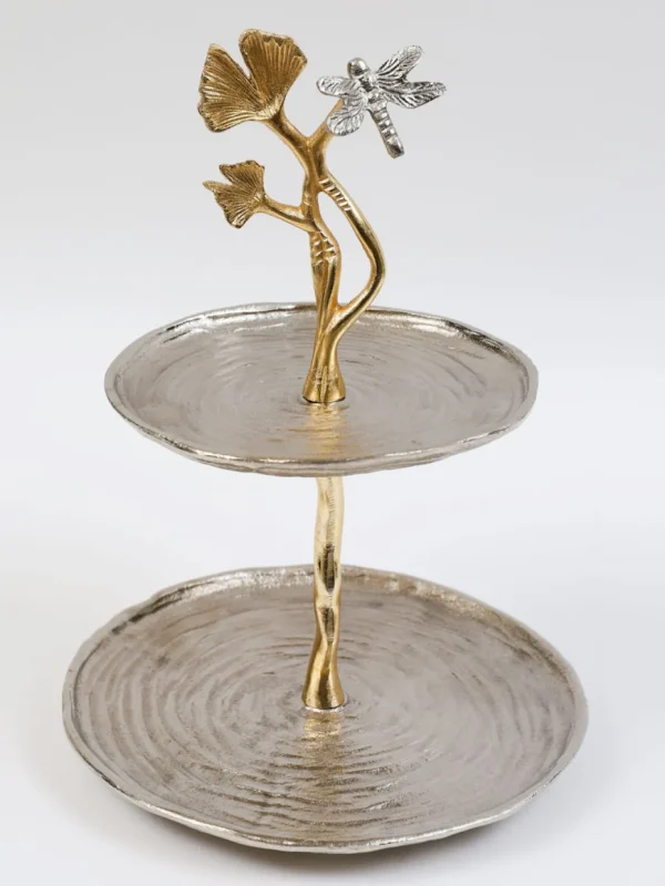 Inspire Me! Home Decor Gold Two-Tone Dragonfly Cake Stand