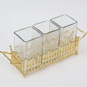 Inspire Me! Home Decor Gold & Glass Utensil Holder With Gold Linear Details