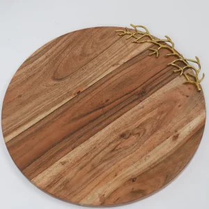 Inspire Me! Home Decor Gold Round Wood Charcuterie Board With Textured Design ” From Pops Of Color Home Collection”