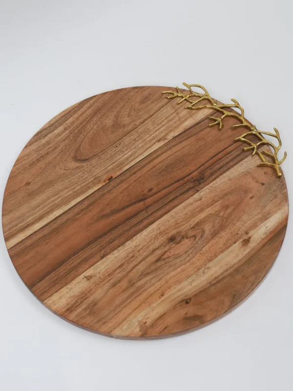 Inspire Me! Home Decor Gold Round Wood Charcuterie Board With Textured Design ” From Pops Of Color Home Collection”