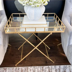 Inspire Me! Home Decor Gold Tray Side Table With Mirrored Top