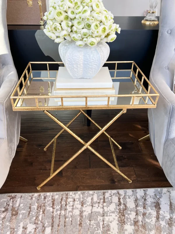 Inspire Me! Home Decor Gold Tray Side Table With Mirrored Top