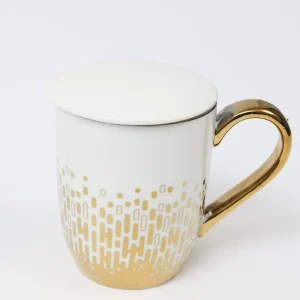 Inspire Me! Home Decor Gold & White Ceramic Mug With Lid