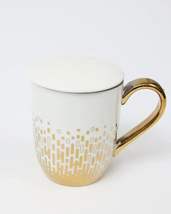 Inspire Me! Home Decor Gold & White Ceramic Mug With Lid