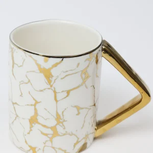 Inspire Me! Home Decor Gold & White Ceramic Mug With Marbled Design And Angled Gold Handle