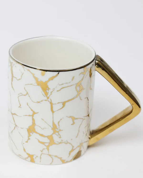 Inspire Me! Home Decor Gold & White Ceramic Mug With Marbled Design And Angled Gold Handle