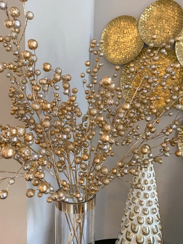 Inspire Me! Home Decor Gold And Silver Glitter Berry Stem