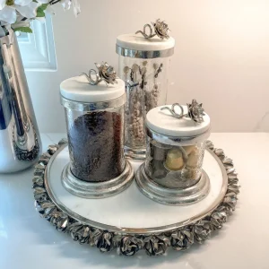 Inspire Me! Home Decor Gold Or Silver Canisters With Floral Lotus Lid (2 Colors)