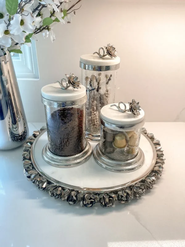 Inspire Me! Home Decor Gold Or Silver Canisters With Floral Lotus Lid (2 Colors)