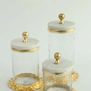 Inspire Me! Home Decor Gold Ripple Canister W/ Marble Lid (3 Sizes)