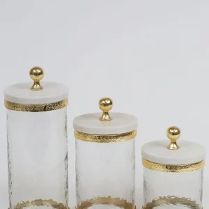 Inspire Me! Home Decor Gold Textured Rim Canisters W/ Marble Lid (3 Sizes)