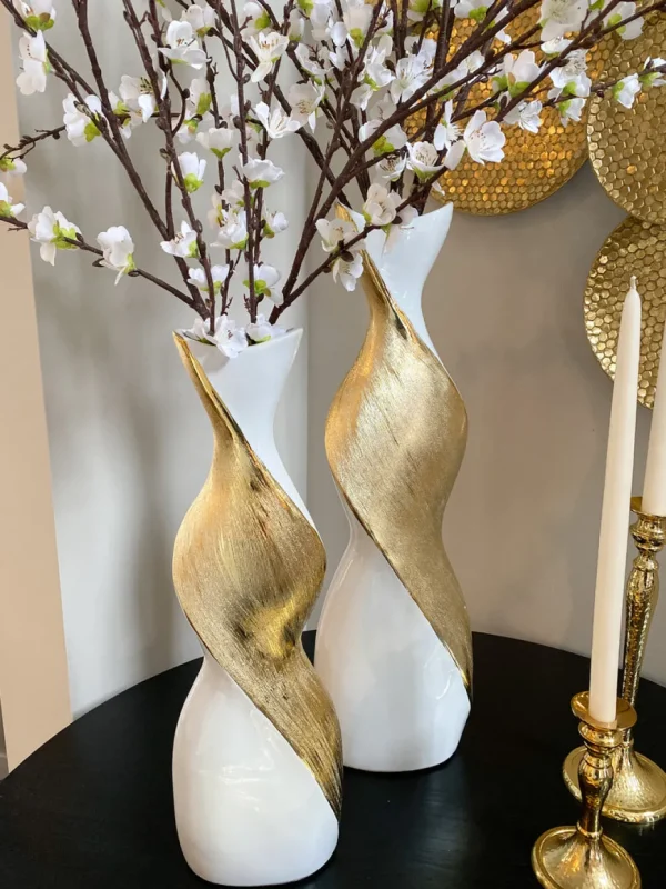 Inspire Me! Home Decor Gold And White Twisted Vase (2 Sizes)