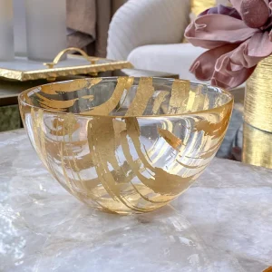 Inspire Me! Home Decor Gold Brushed Glass Snack/ Salad Bowl