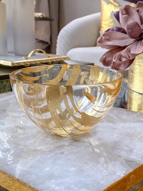 Inspire Me! Home Decor Gold Brushed Glass Snack/ Salad Bowl