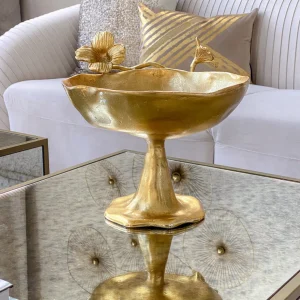 Inspire Me! Home Decor Gold Floral Bowl On Pedestal