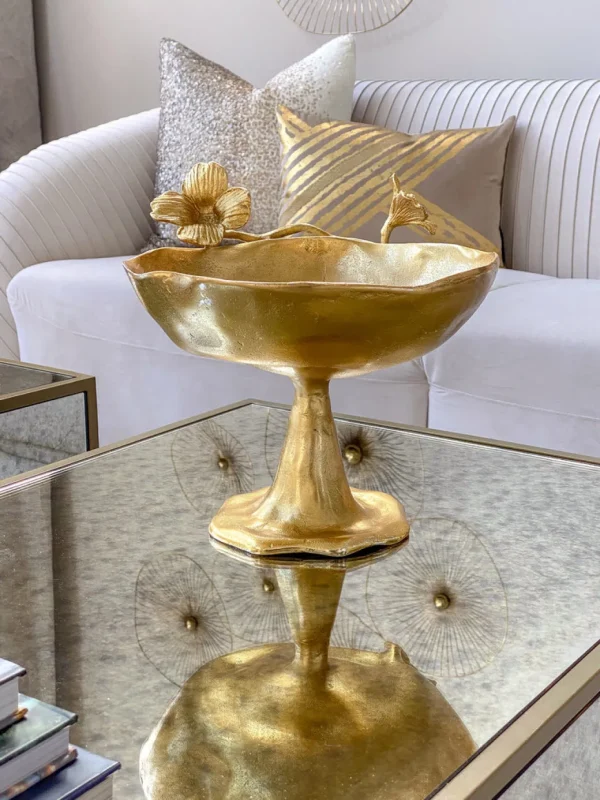 Inspire Me! Home Decor Gold Floral Bowl On Pedestal