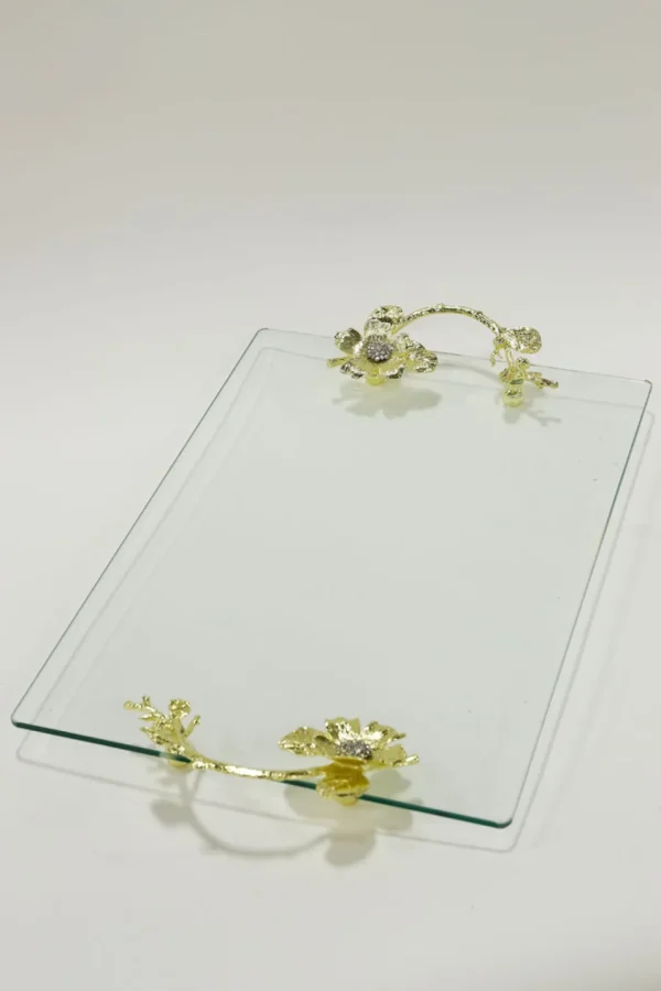 Inspire Me! Home Decor Gold Floral Crystal Handled Glass Tray