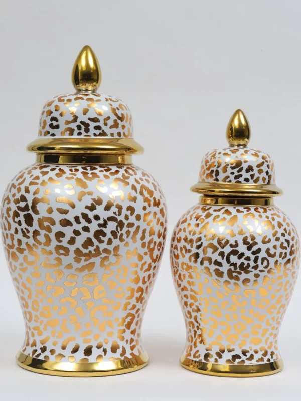 Inspire Me! Home Decor Gold Leopard Print Ginger Jar (2 Sizes)