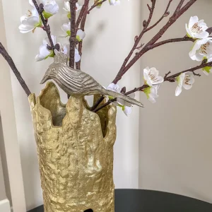 Inspire Me! Home Decor Gold Metal Tree Trunk Vase With Silver Bird