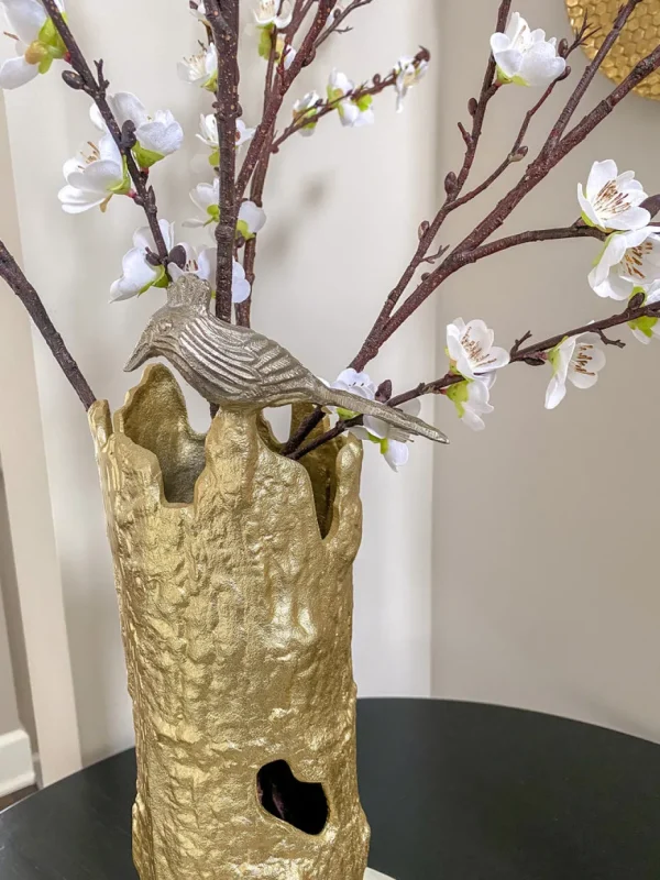 Inspire Me! Home Decor Gold Metal Tree Trunk Vase With Silver Bird