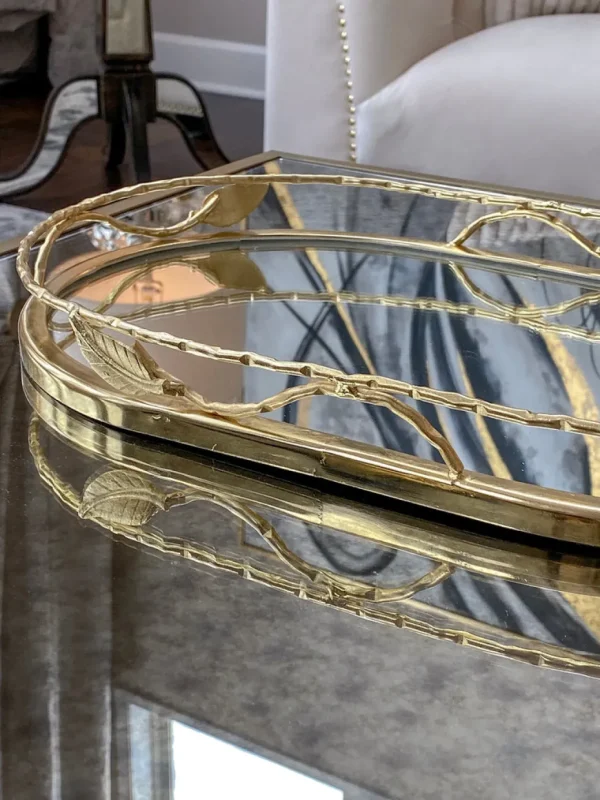 Inspire Me! Home Decor Gold Oval Mirrored Leaf Tray