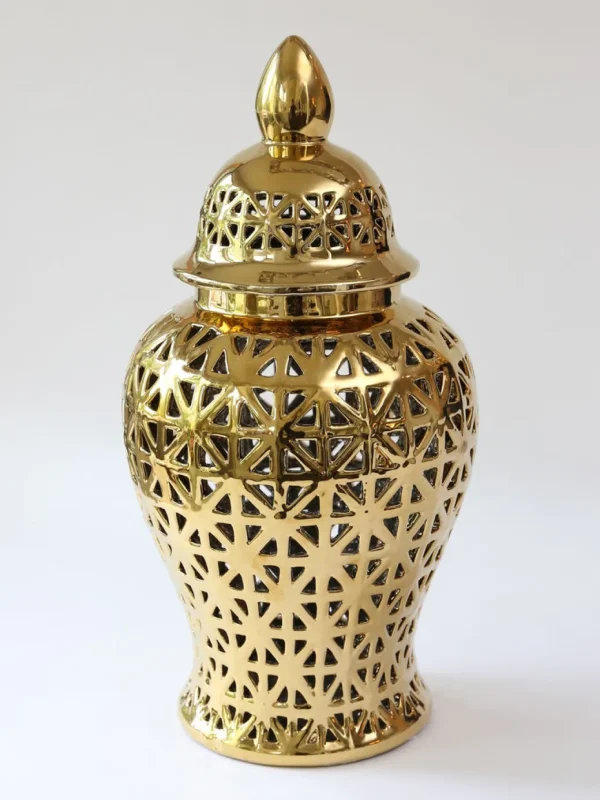 Inspire Me! Home Decor Gold Pierced Pattern Ginger Jar