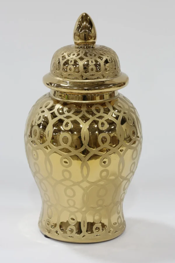 Inspire Me! Home Decor Gold Patterned Mini/Miniature Ginger Jar