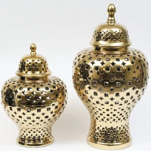 Inspire Me! Home Decor Gold Pierced Patterned Ginger Jar (2 Sizes)