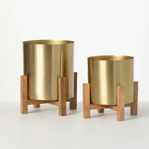 Inspire Me! Home Decor Gold Planters On Wood Stand (2 Sizes)