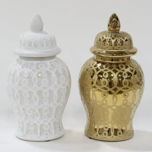 Inspire Me! Home Decor Gold Patterned Mini/Miniature Ginger Jar