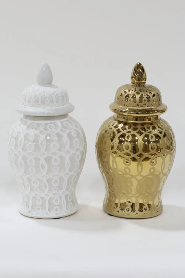 Inspire Me! Home Decor Gold Patterned Mini/Miniature Ginger Jar