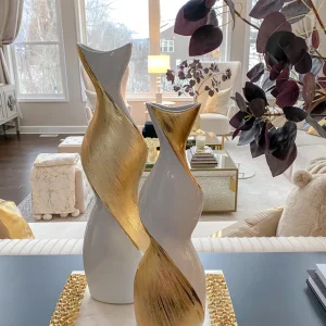 Inspire Me! Home Decor Gold And White Twisted Vase (2 Sizes)