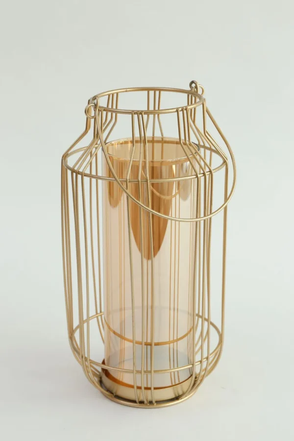 Inspire Me! Home Decor Gold Lantern W/ Amber Glass