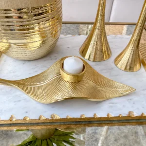 Inspire Me! Home Decor Gold Leaf Tea Light Holder