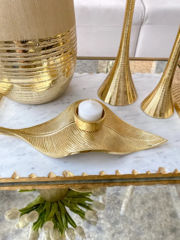 Inspire Me! Home Decor Gold Leaf Tea Light Holder