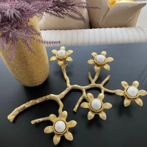 Inspire Me! Home Decor Gold Flower Branch 5 Tealight Candle Holder