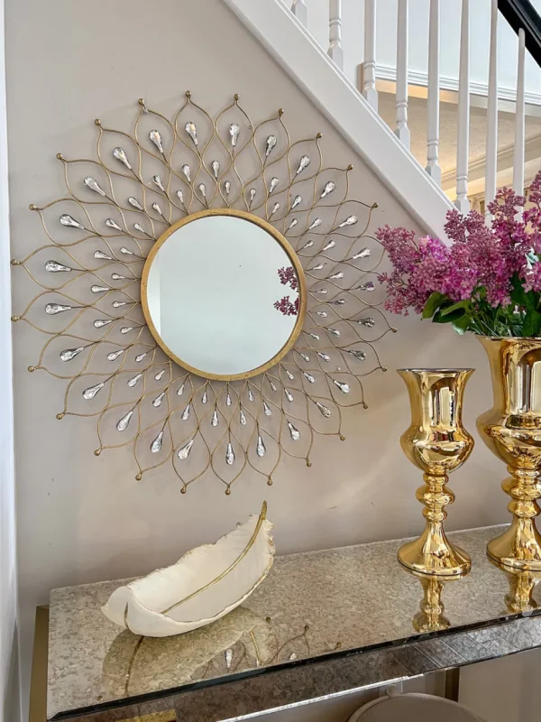 Inspire Me! Home Decor Golden Jeweled Sunburst MIrror