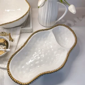 Inspire Me! Home Decor Gold And White Beaded Sectioned Serving Dish