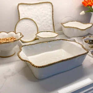 Inspire Me! Home Decor Gold And White Beaded Square Platter