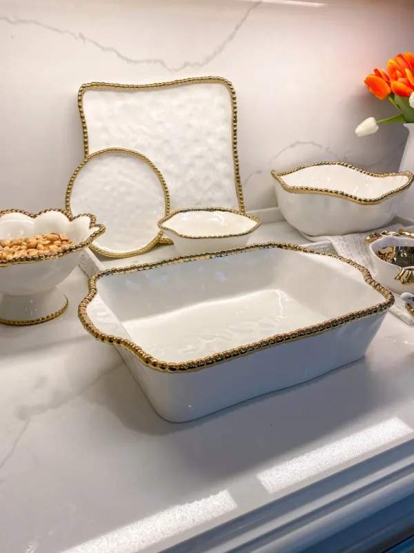 Inspire Me! Home Decor Gold And White Beaded Square Platter