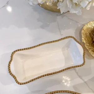 Inspire Me! Home Decor Gold And White Beaded Loaf Baking Dish