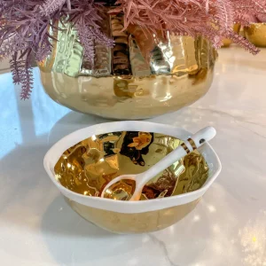 Inspire Me! Home Decor Gold And White Snack Bowl And Spoon Set