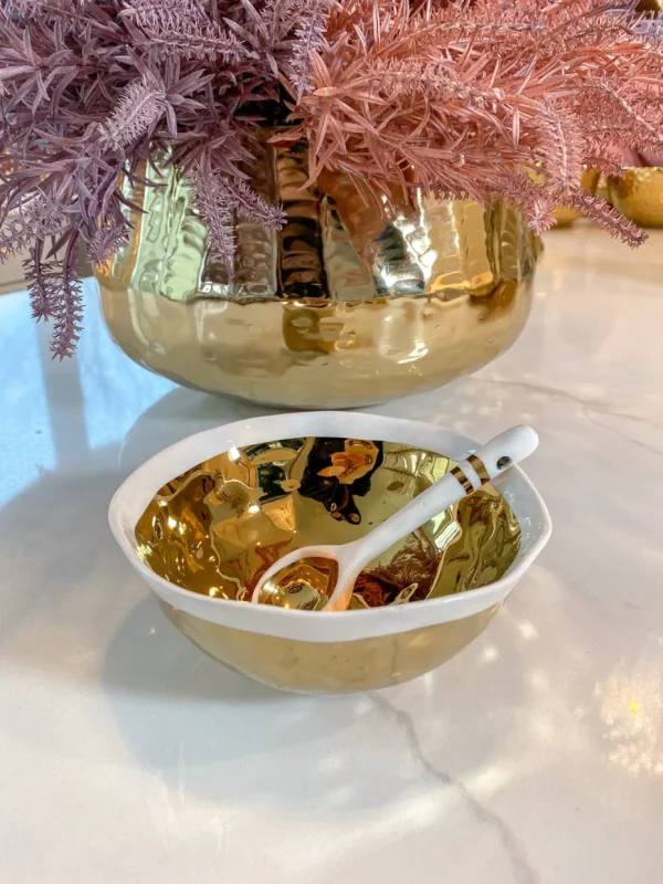 Inspire Me! Home Decor Gold And White Snack Bowl And Spoon Set