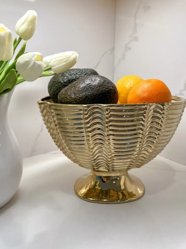 Inspire Me! Home Decor Gold Ceramic Ribbed Footed Bowl