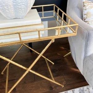 Inspire Me! Home Decor Gold Tray Side Table With Mirrored Top