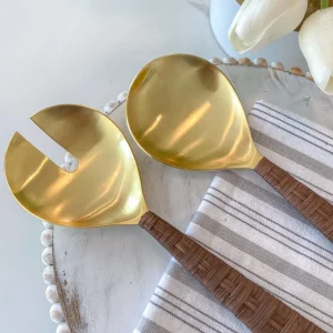 Inspire Me! Home Decor Gold Servers W/ Rattan Handle