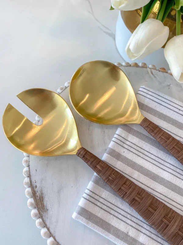 Inspire Me! Home Decor Gold Servers W/ Rattan Handle