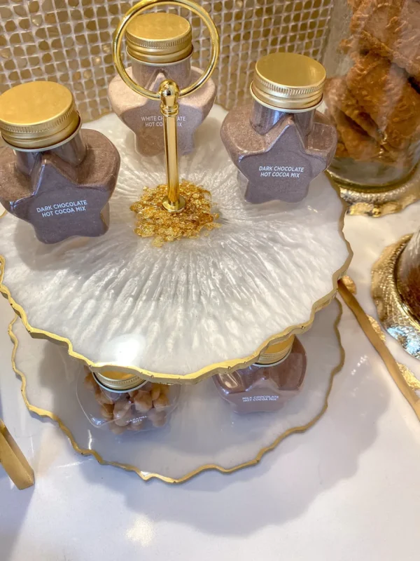 Inspire Me! Home Decor Gold Leaf And White Resin 2 Tier Cake Stand