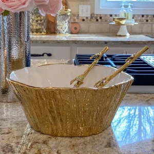 Inspire Me! Home Decor Gold Leaf Design 2-Tone Server Set